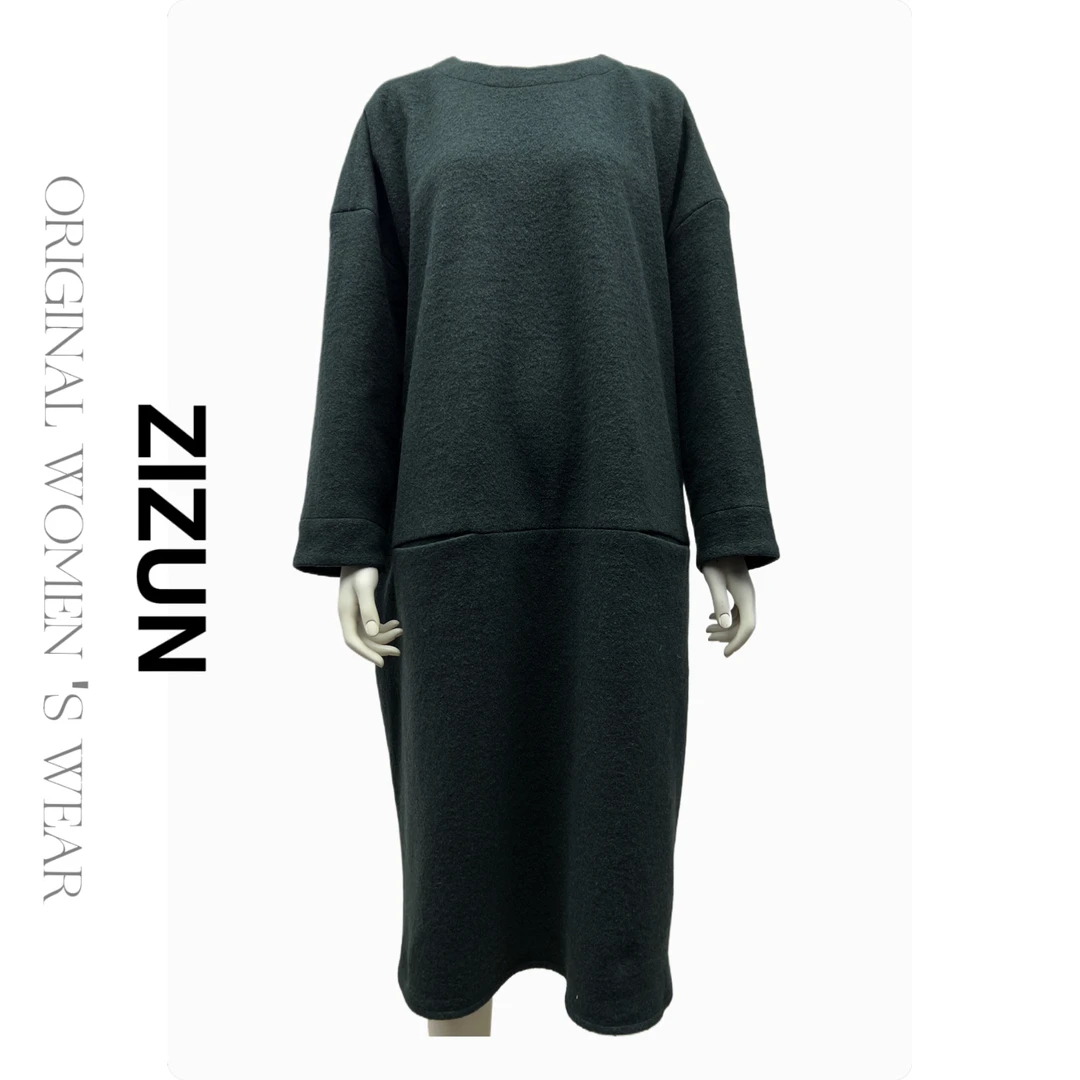 ZIZUN/姿尊秋冬季廓形宽松羊毛混纺连衣裙
