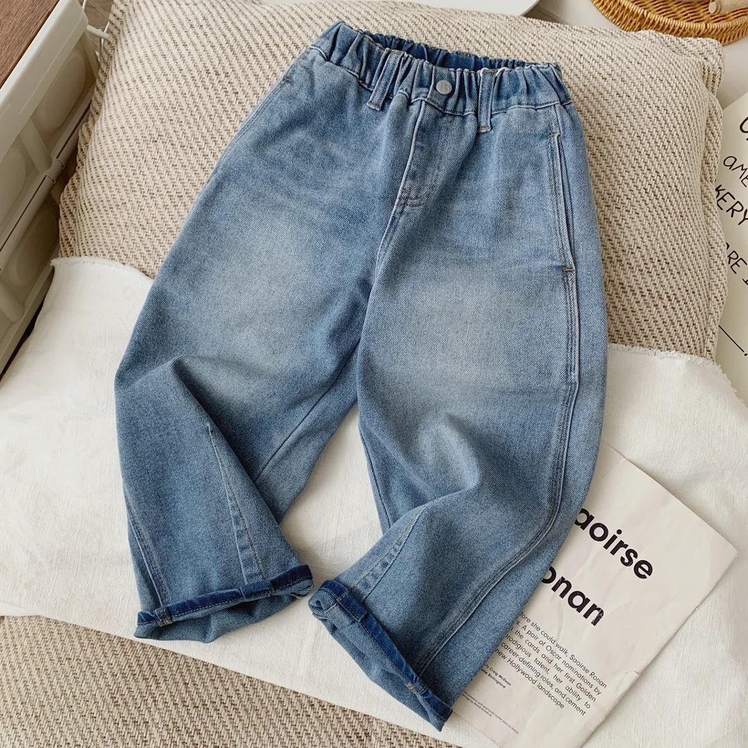 男童牛仔裤春秋款2025中大童韩版洋气宽松百搭直筒裤