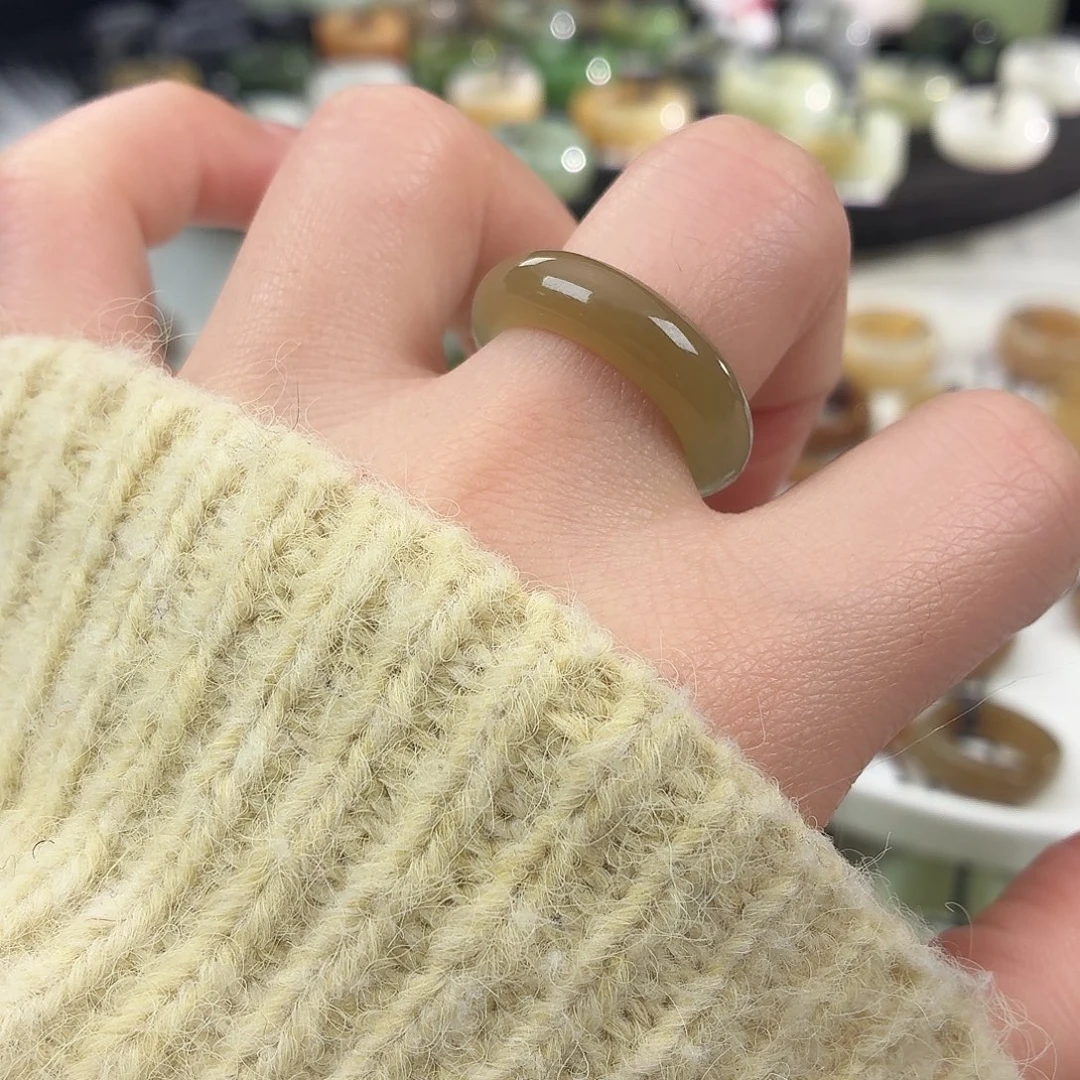 和田玉未镶嵌戒指S50一口糖圆条18.4