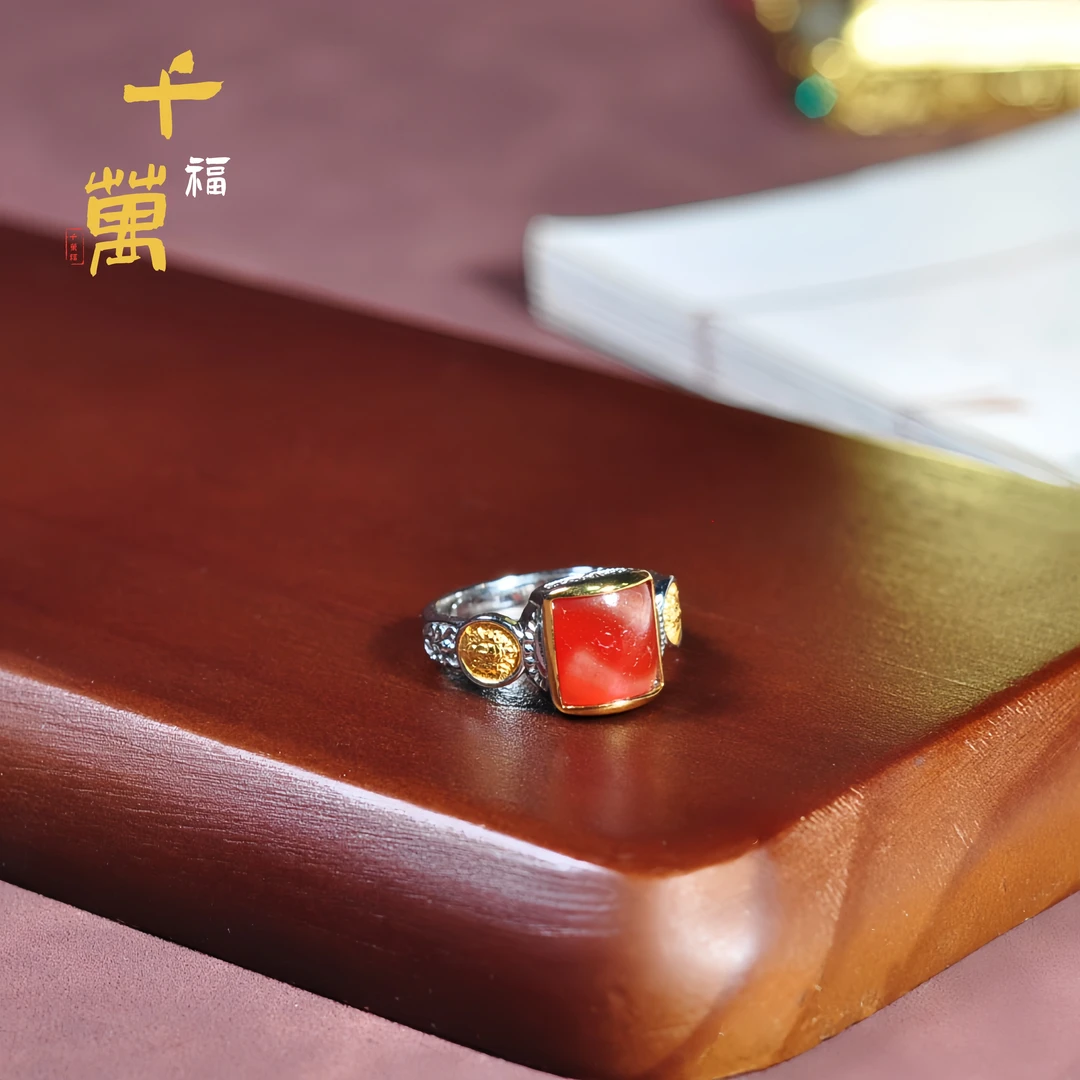 925银戒指  【千万福】925银红肉牙牙摩利支天戒指-A0700073