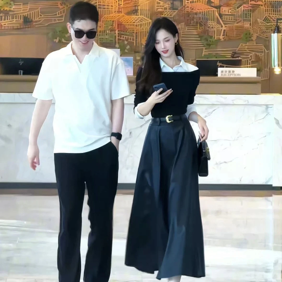 La Chapelle/拉夏贝尔25秋新时尚气质通勤拼接修身上衣皮裙10592