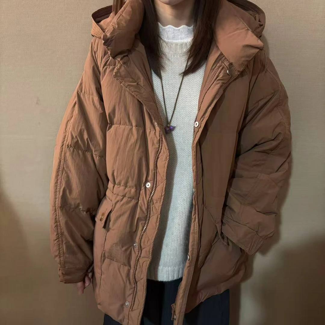 中长款防风焦糖色羽绒服