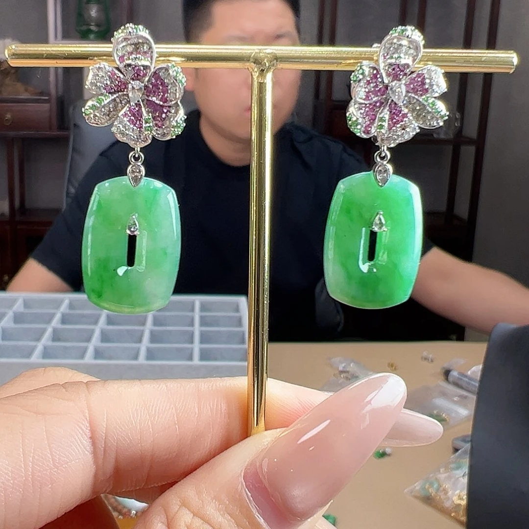 18K金镶嵌翡翠耳饰耳环固定链接勿拍