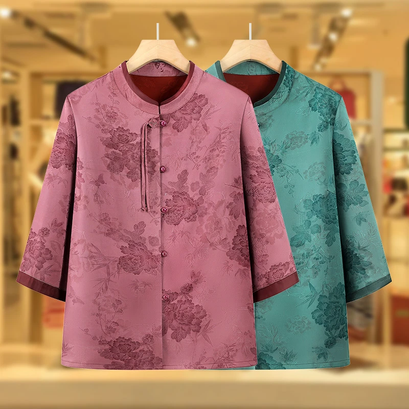 奶奶新中式国风衬衫2025新款中老年人春装女妈妈衬衣老太太衣服