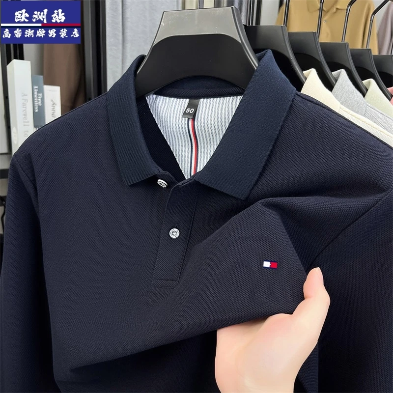 正品Tommy汤米秋季长袖Polo衫翻领男士中年商务休闲打底t恤男上衣