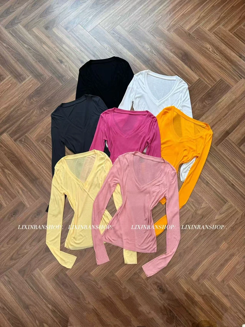 李欣然  【慵懒假日】  V领百搭清凉垂感防晒罩衫上衣#H1653