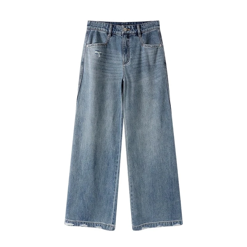 3226女装艾家2025年春季装新款时尚高腰百搭显瘦直筒牛仔裤设计感