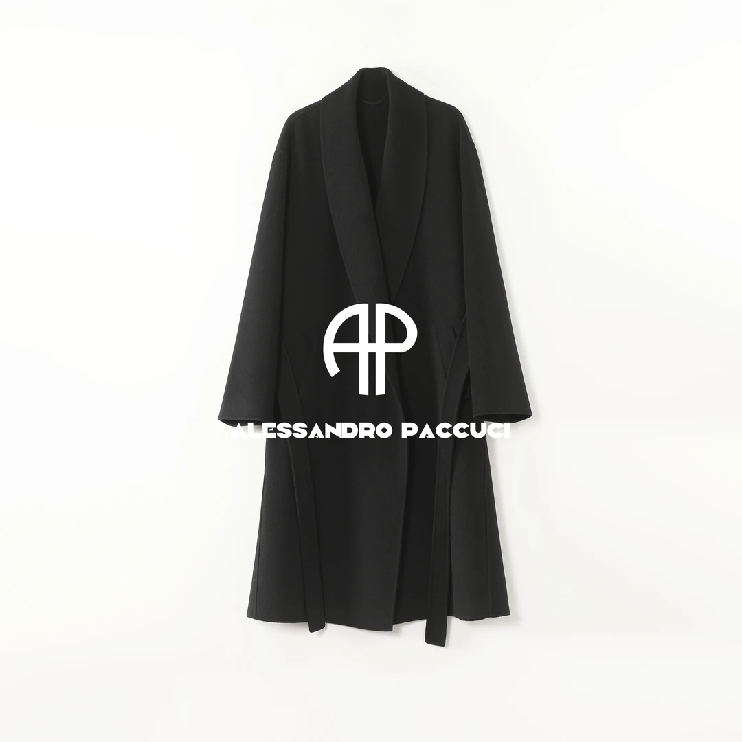 AP洛哥54025DY【人生大衣】黑标/山羊绒青果领腰带时尚气质长大衣