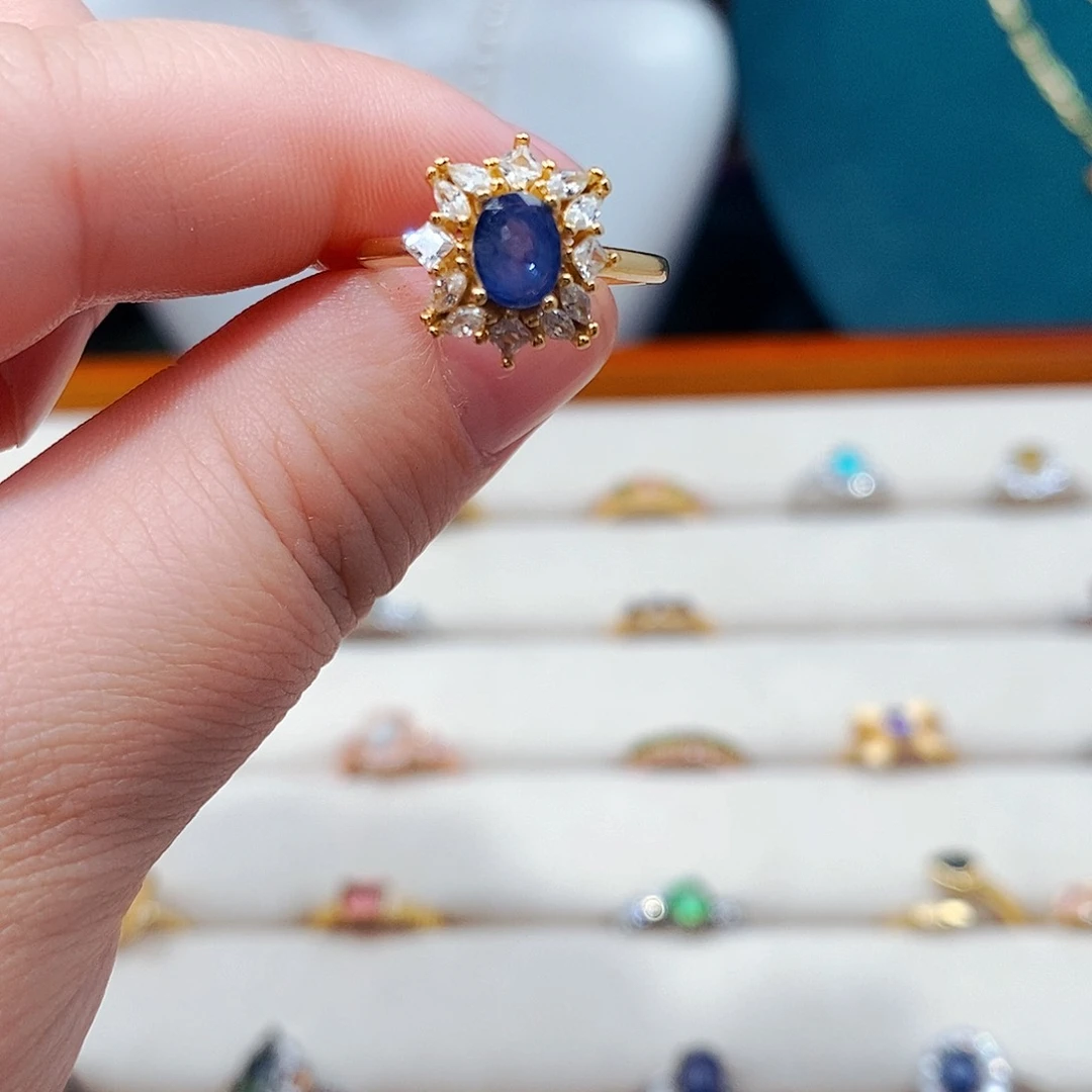 蓝宝石戒指银S925镶嵌