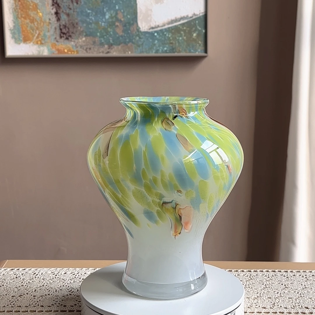 琉璃绿色系手工琉璃花瓶