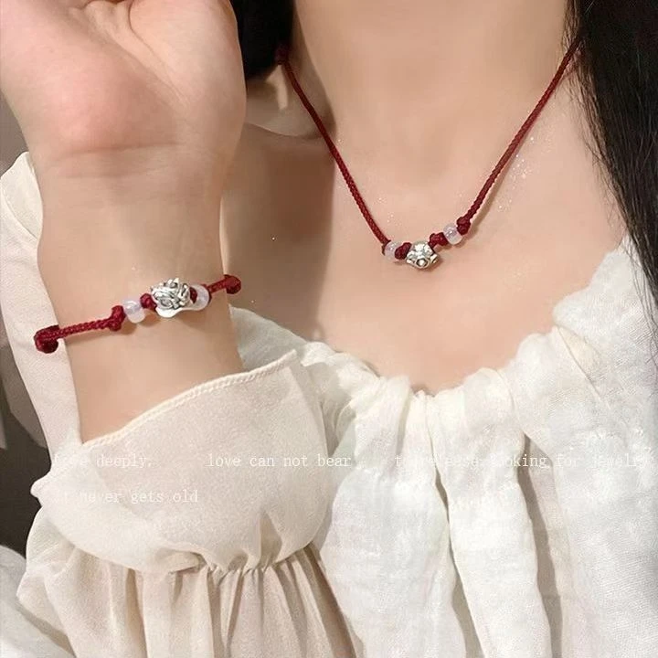 足银手链 醒狮手链项链足银999女款手工气质网红情侣编织学生百搭