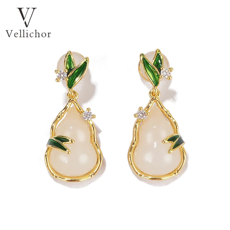 铜合金耳饰 【原创】竹叶葫芦耳钉女旗袍耳环古风小流苏耳坠耳饰