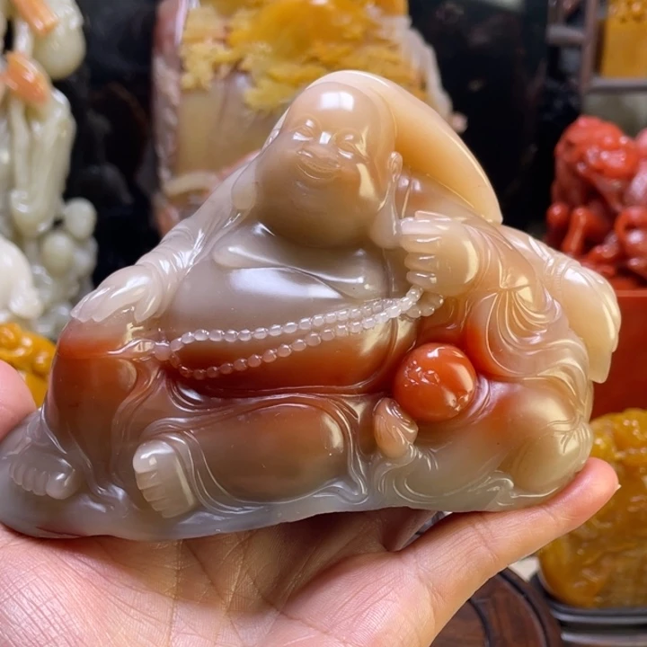 可***也寿山石弥勒笑佛摆件