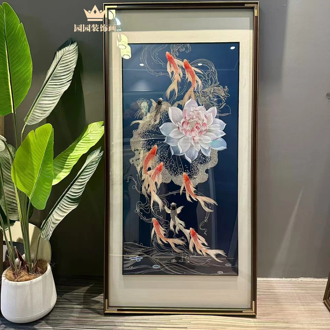 【荷花九鱼图】铜雕挂画迎门玄关装饰画铜板走廊墙壁画