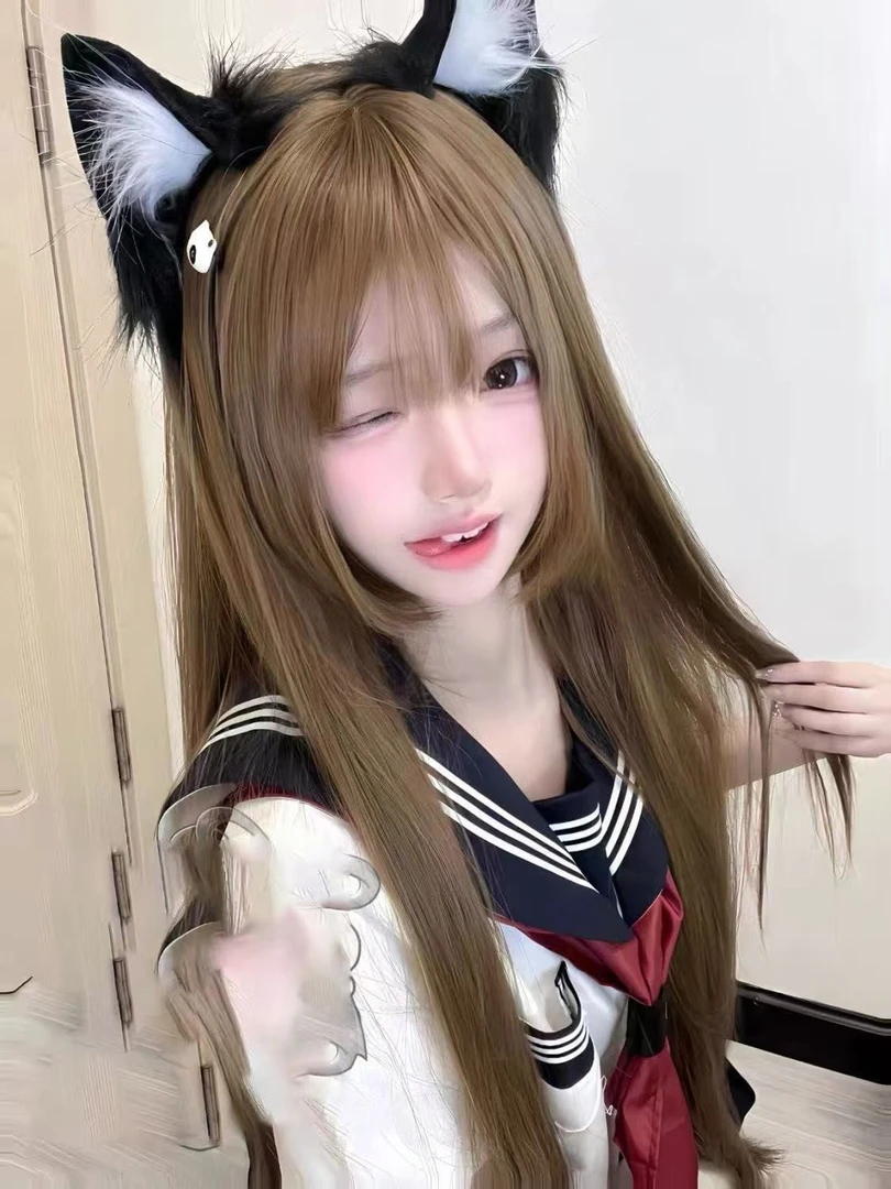 摩卡甜心假发蜜茶亚麻Lolita软妹网红日常哑光85cm长直发