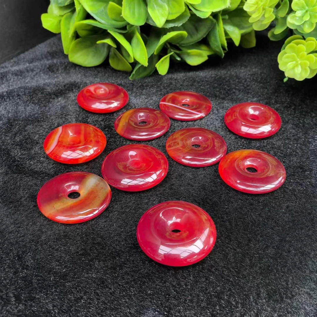 S7435【福嘟嘟】血翳灵石红玛瑙平安扣-配绳子-多样性只发一件