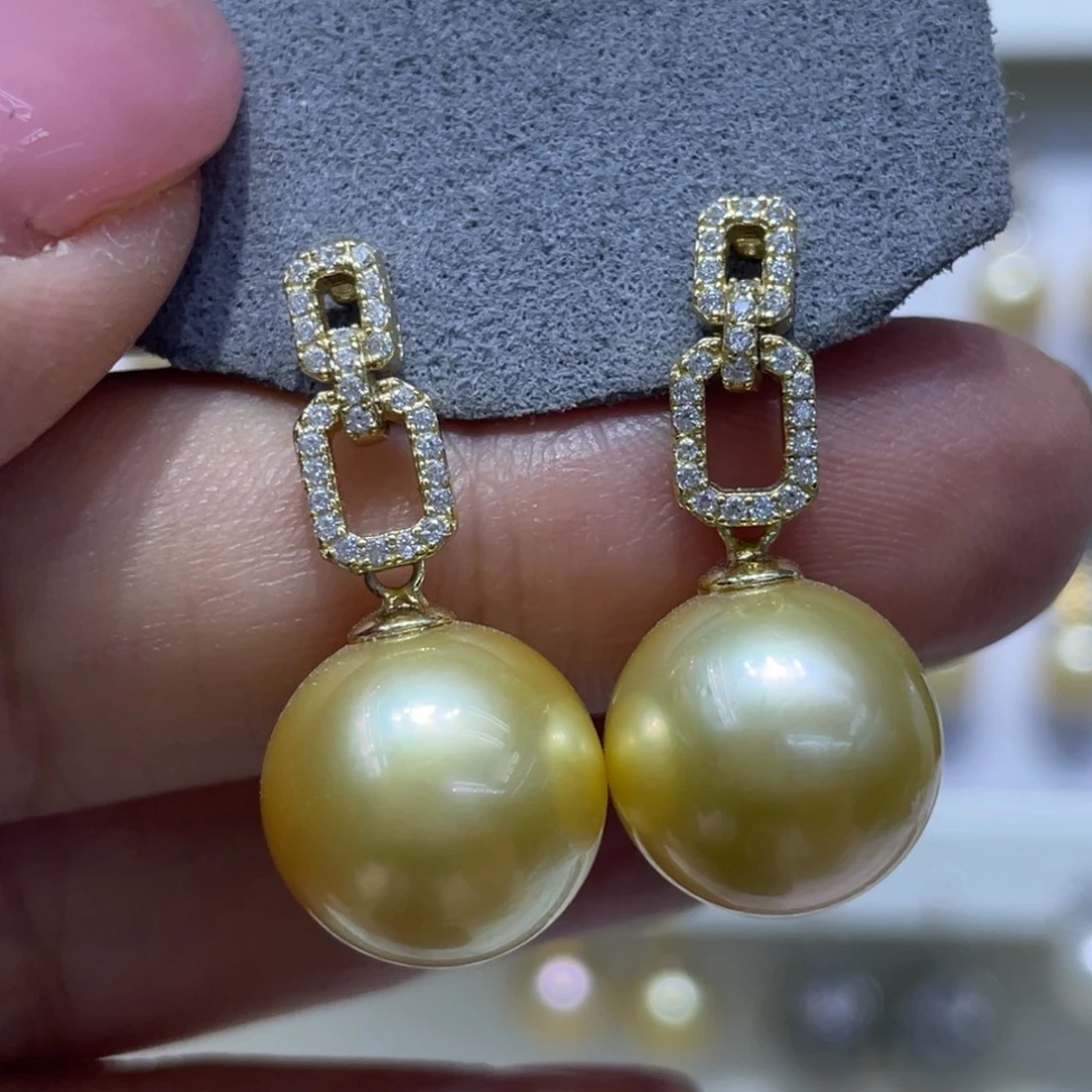 耳饰海水珍珠银S925镶嵌13-14mm正圆