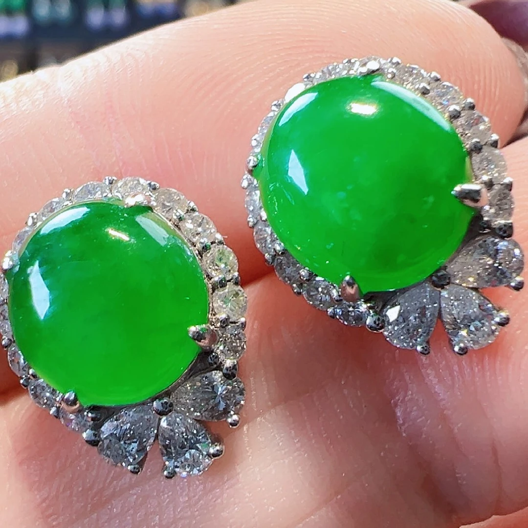 翡翠耳饰18K金镶嵌签收后24小时鉴赏期