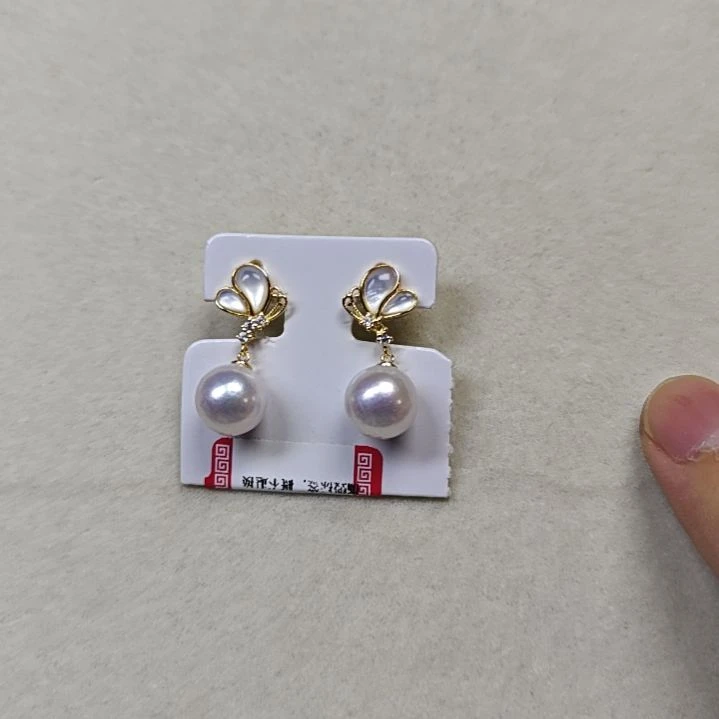 银S925镶嵌淡水珍珠耳饰10.2