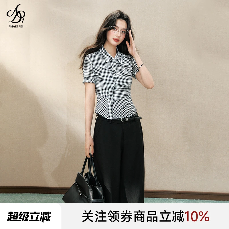 ANDYET AD1斜门襟收腰短衬衫学院风不规则设计显瘦ADCS25B111074