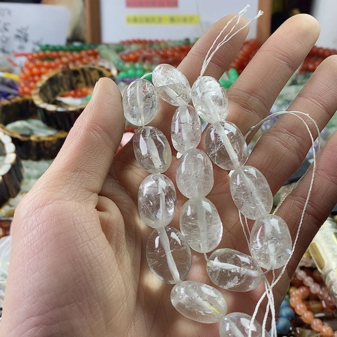 玛瑙/玉髓珠宝半成品合金打包天然白水晶蛋形E64