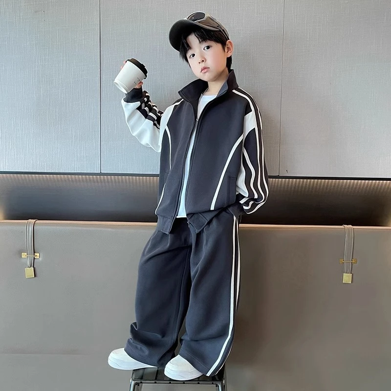 男童运动套装春秋2025新款儿童秋装潮服炸街中大童外套两件套帅气