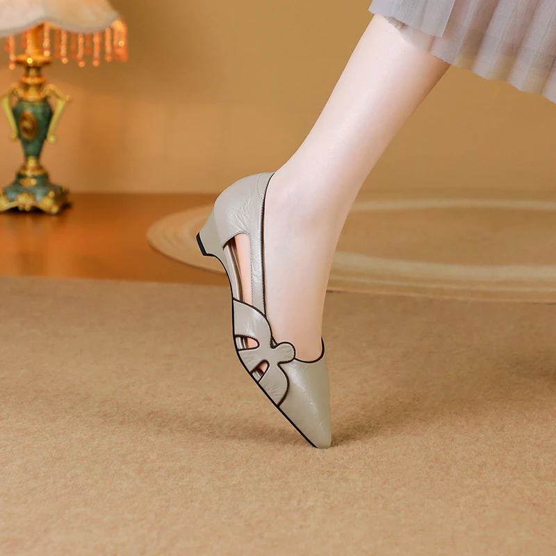 女士真皮坡跟鞋/羊皮/34-42/9461新款镂空时尚百搭凉鞋拼色单鞋女