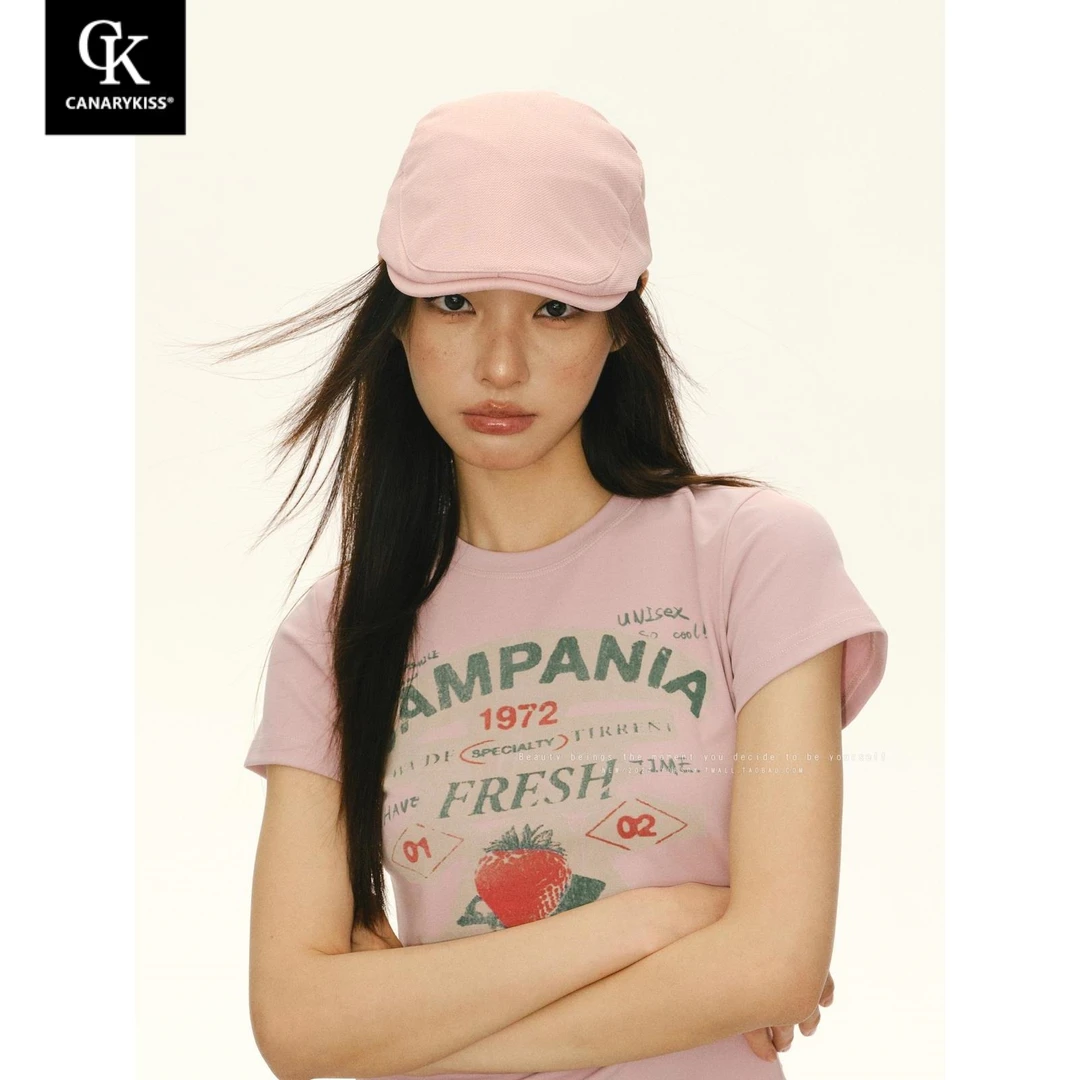 Canary Kiss美式复古辣妹粉色前进帽女y2k千禧甜酷风鸭舌帽贝雷帽