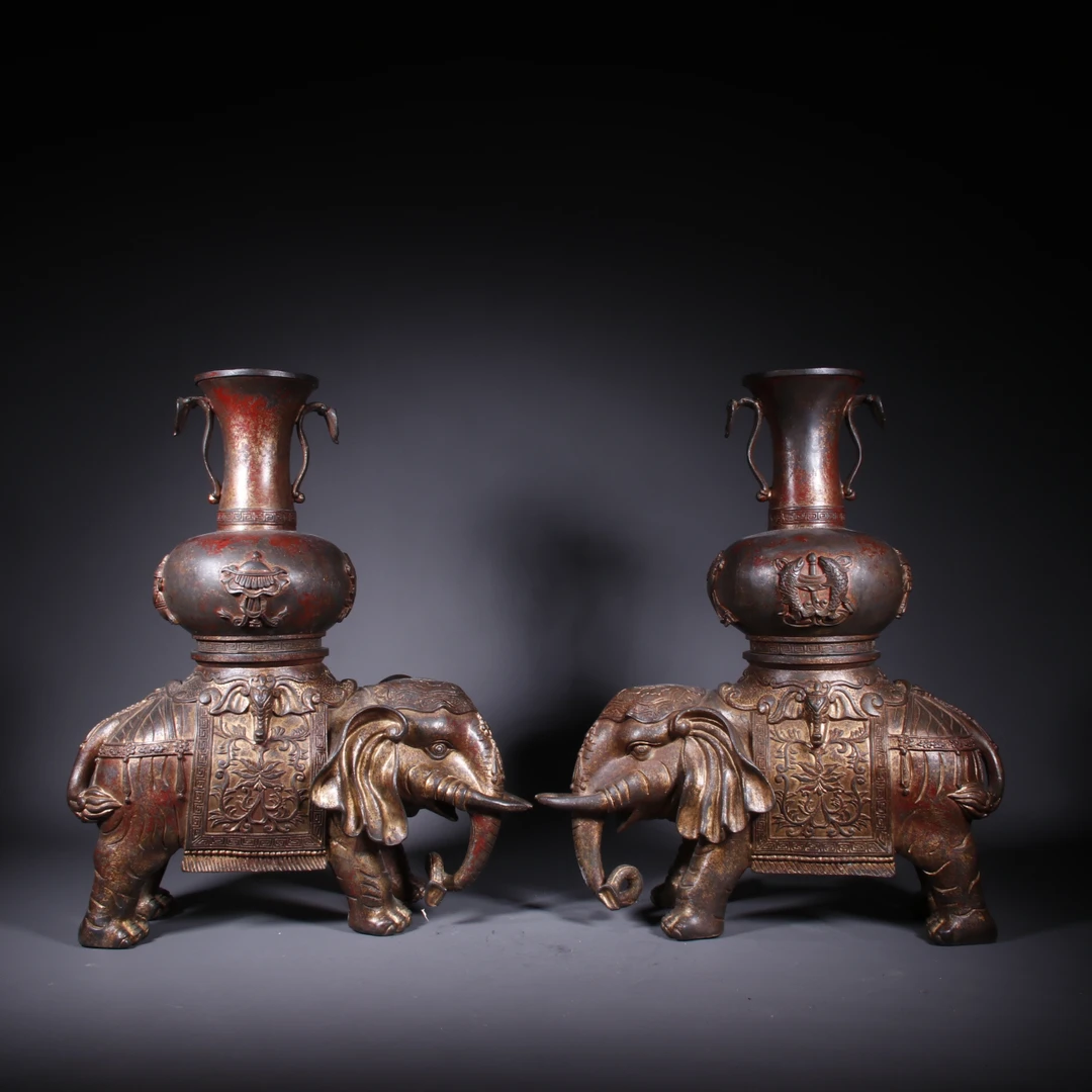 清代 铜鎏金太平有象大摆件G高 83316