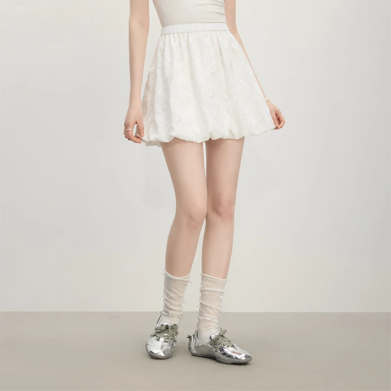 范思蓝恩少女风镂空小花苞短半裙女夏季2025新款裙子25FS12763