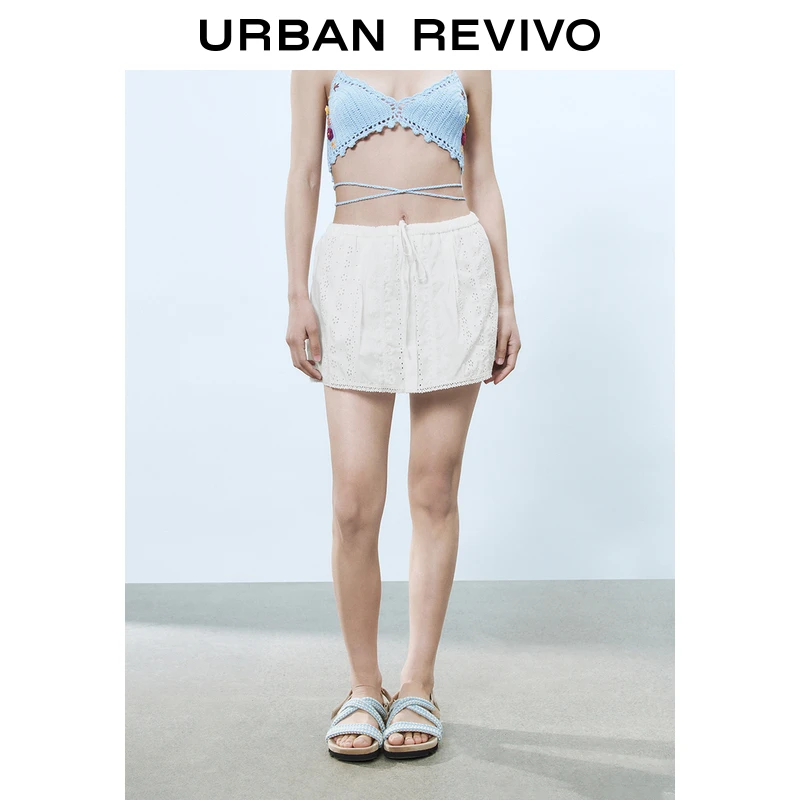 UR2025春季新款女波嬉风拼接蕾丝松紧腰超短款半裙UYL550025