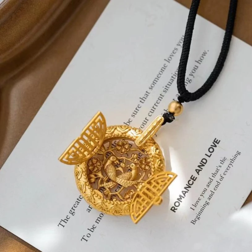 合金项链 合金 【开门见喜】可调节毛衣链古法镂空吊坠喜上眉梢项链