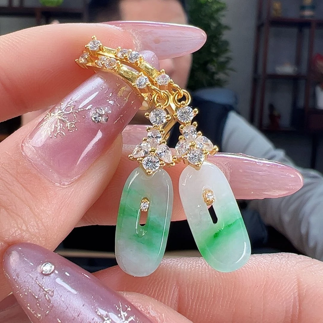 翡翠耳饰银S925镶嵌耳环52