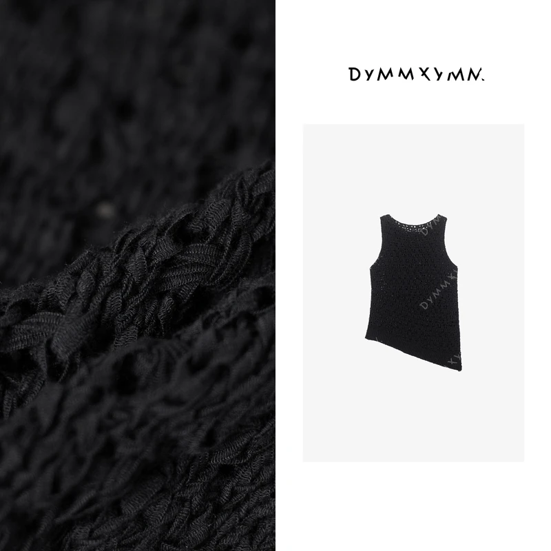 【DYMMXYMM】-早春极简风高级肌理感黑色斜下摆背心-5SS6111
