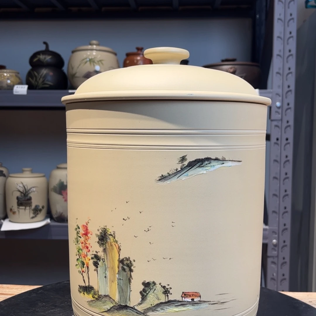 微瑕白泥哑光彩绘九饼缸