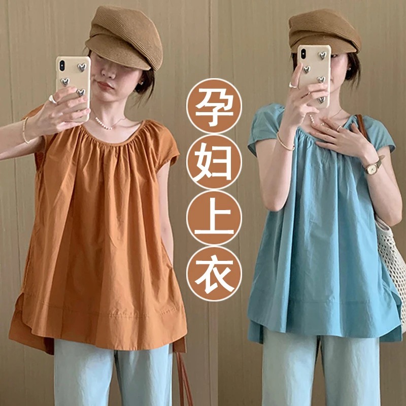 孕妇装飞飞袖潮流宽松中长小衫孕期韩版休闲百搭显瘦气质上衣女