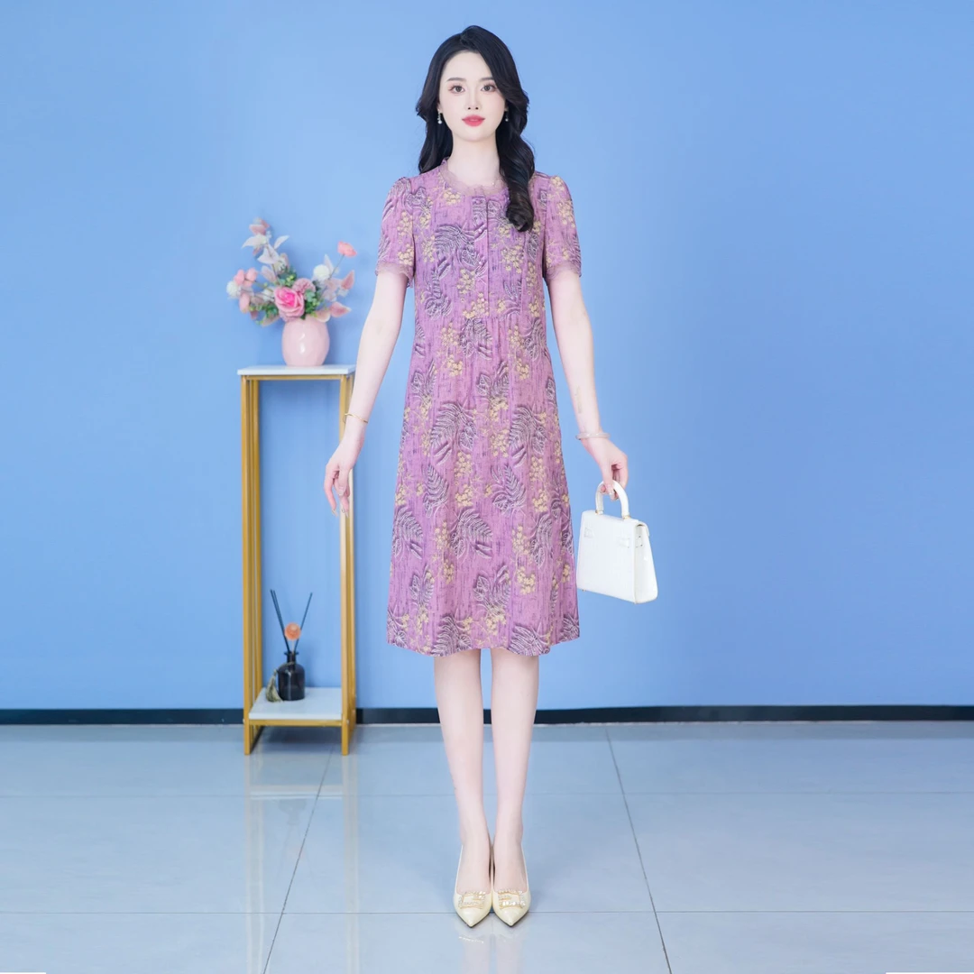 【SJYH1596】2025年夏季新款时尚优雅减龄连衣裙显瘦气质