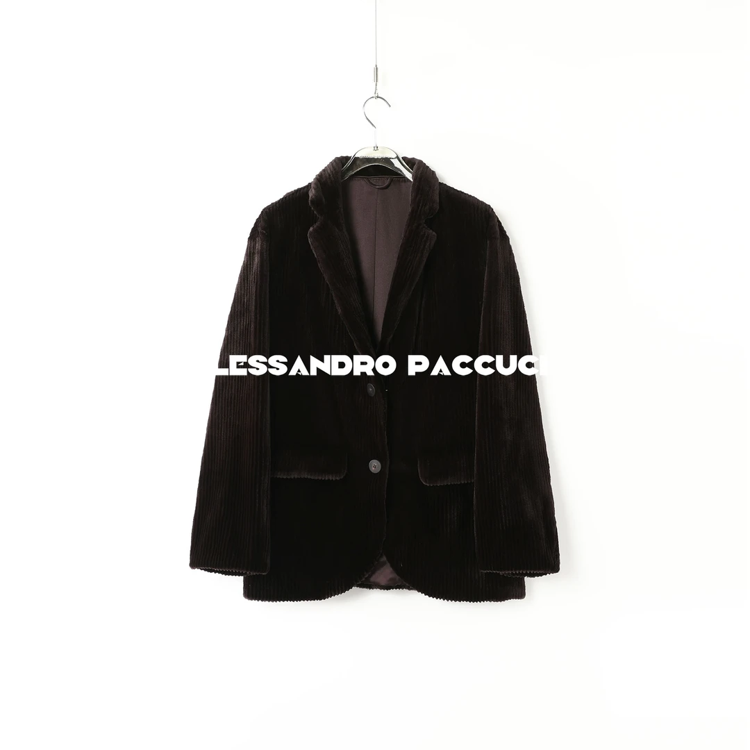 SAGA✖AP洛哥44023CS 皇冠天鹅绒剪花貂绒真丝老钱风皮草西装外套