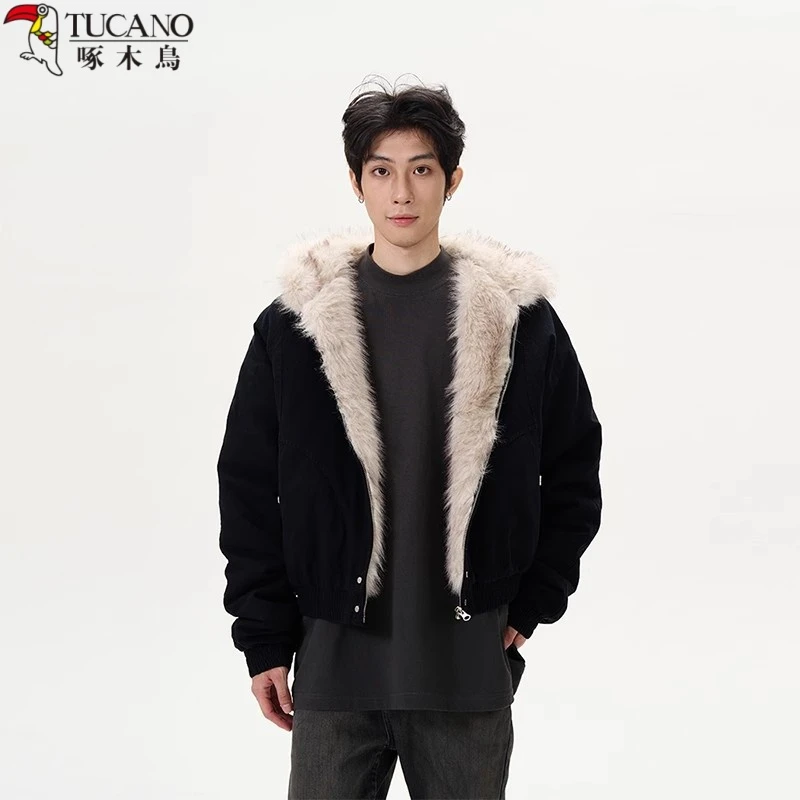 啄木鸟美式复古座山雕毛领外套男小众潮牌设计感痞帅夹克棉服潮