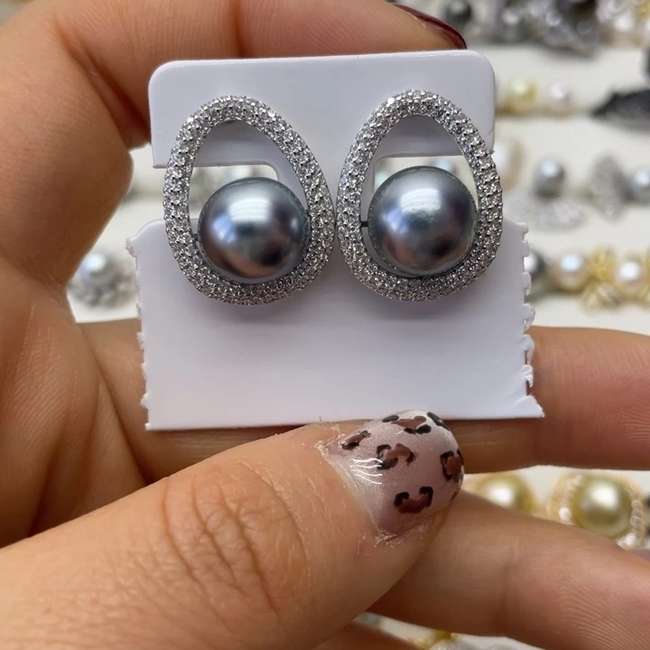 海水珍珠耳饰银S925镶嵌