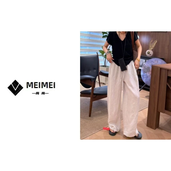 XMM.【麻味直筒裤】时尚百搭潮流显瘦洋气宽松休闲夏季纯色MM669689