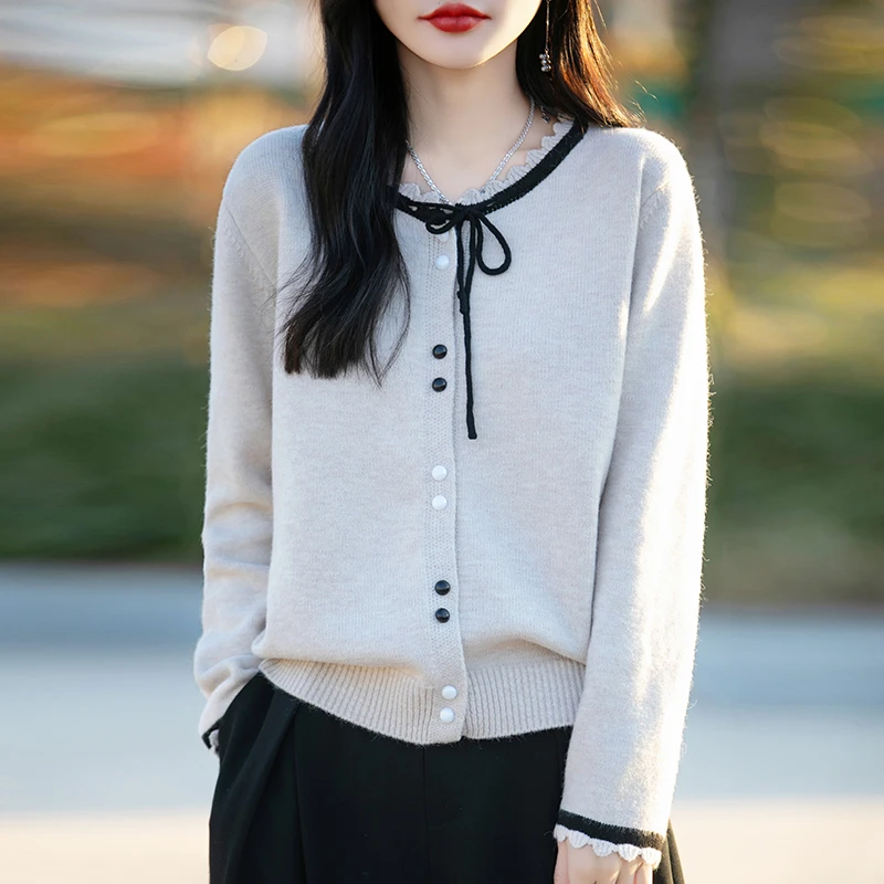 品牌春秋洋气简约开衫上衣时尚针织衫外搭女装开衫针织长袖百搭