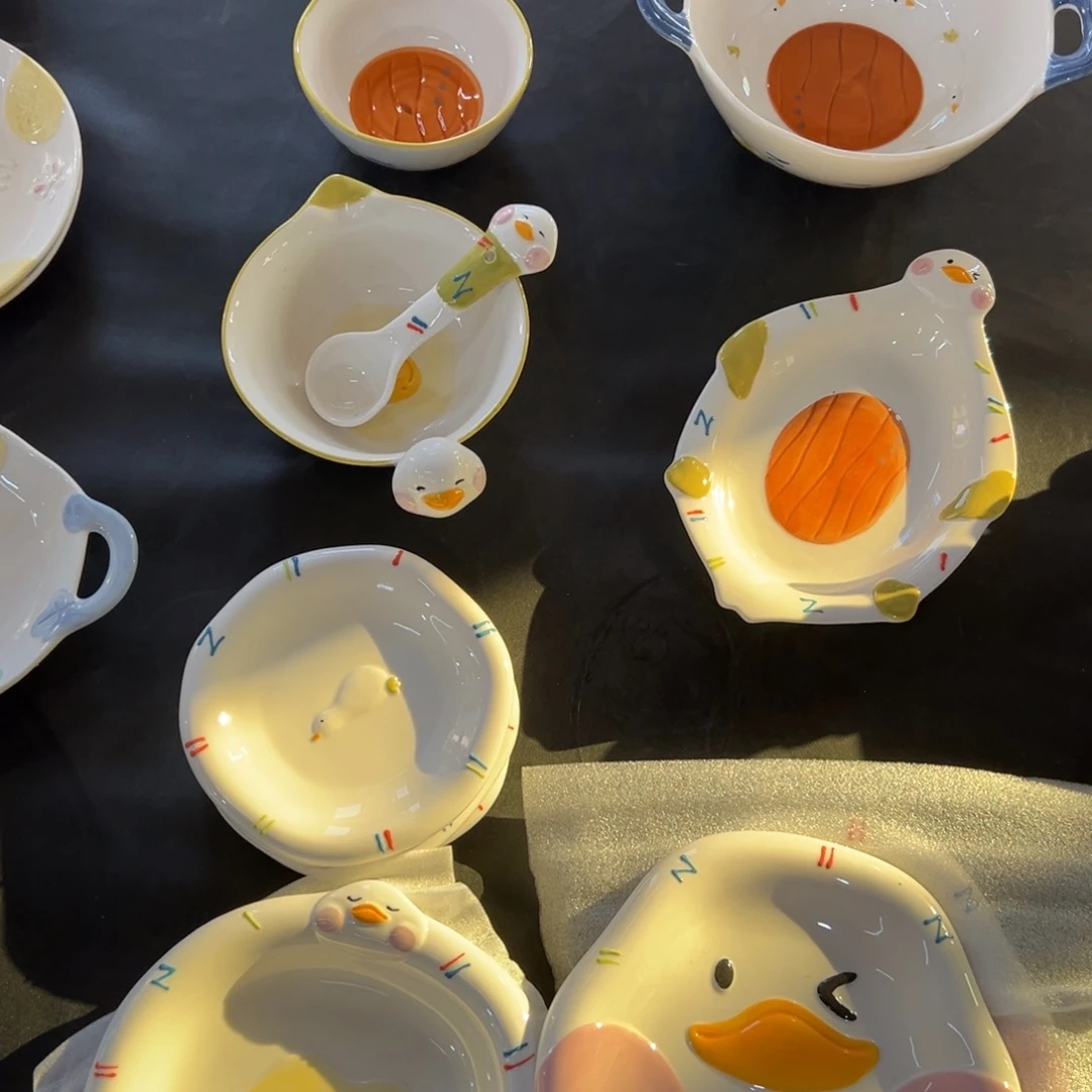 摆件陶高温陶瓷釉下彩微瑕！十件套