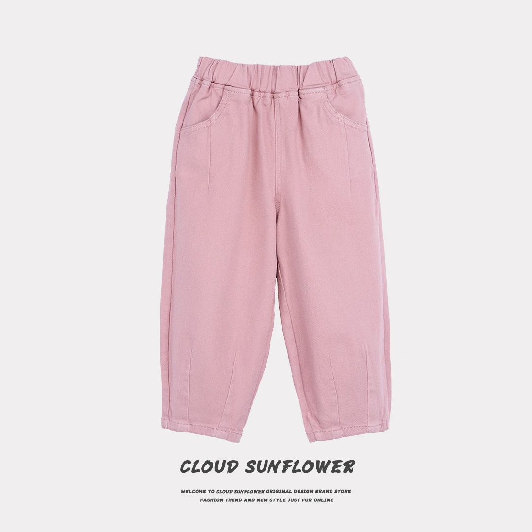 儿童弹力香芋色腰捏褶束脚牛仔裤083072