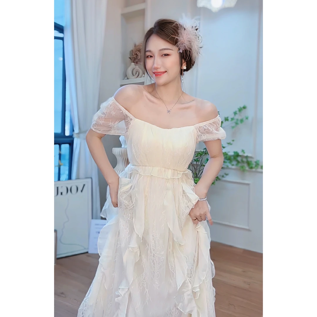 亏本清【杏茶白梦】Mai Mai◆女方领杏色仙女裙短袖超仙连衣