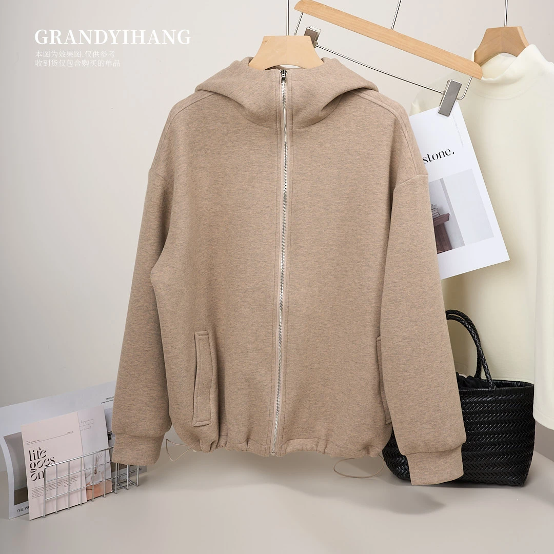 【艳姐推荐】秋冬新款宽松显瘦纯色连帽卫衣外套25637