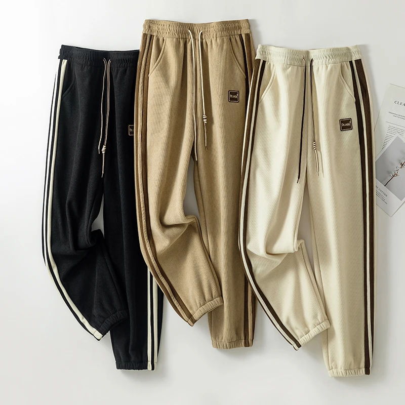 【2025秋冬款】加绒加厚奥粒绒条纹卫裤男女同款休闲裤不起球不褪色