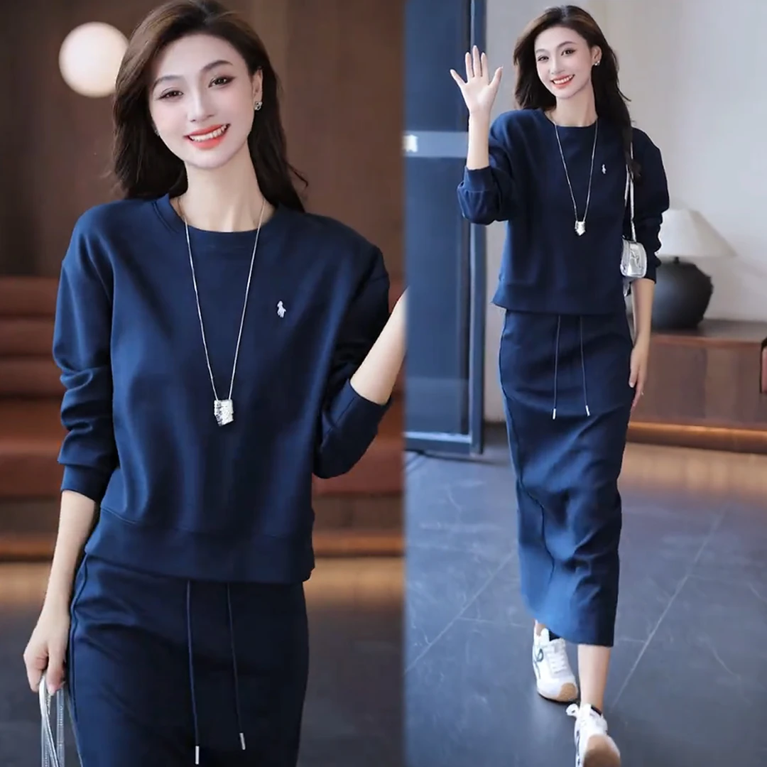 时尚休闲套装裙女2025秋季新款宽松显瘦长袖卫衣开叉半身裙两件套