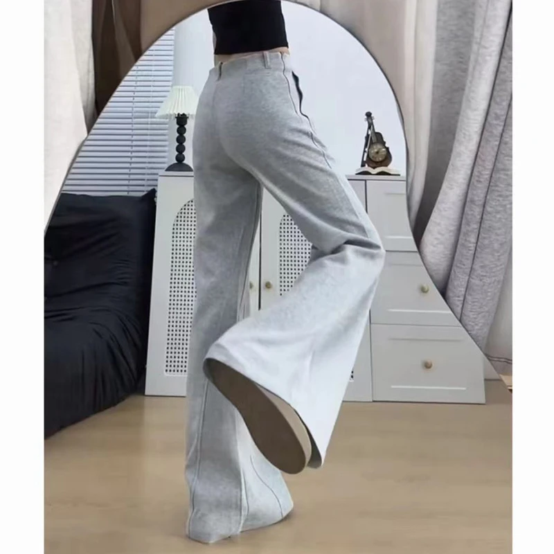 美式灰色微喇裤女2025秋季新款显瘦运动休闲裤子垂感阔腿喇叭卫裤