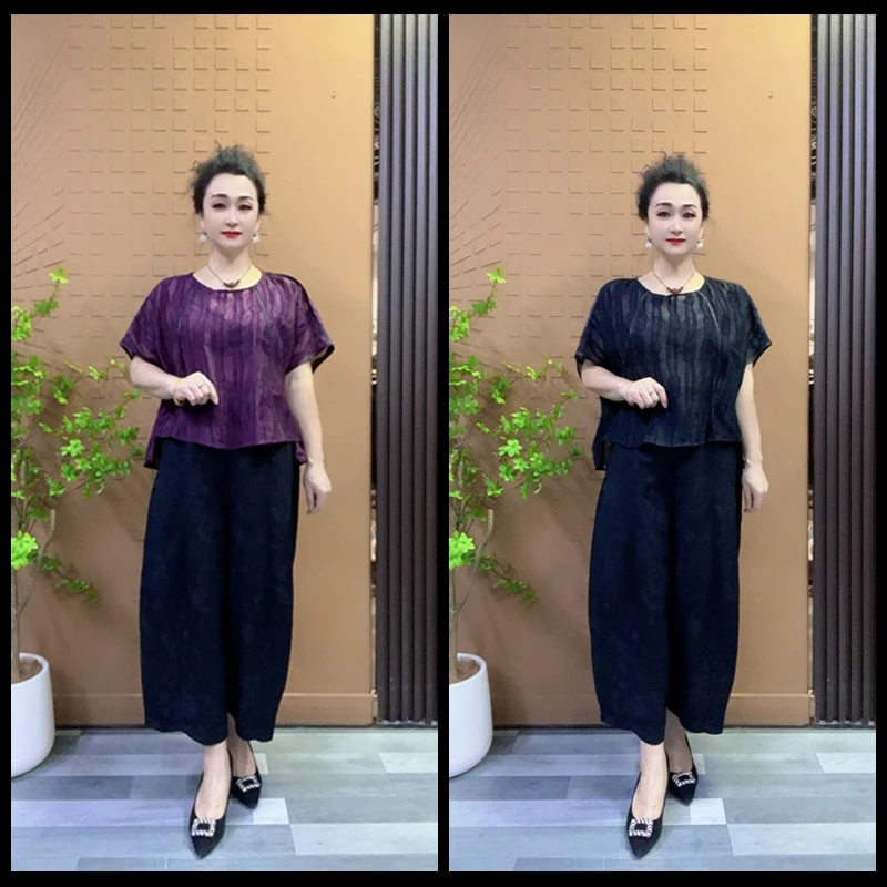 民族风时尚套装减龄上衣夏季夏装短袖女装时尚裤子宽松洋气妈妈装
